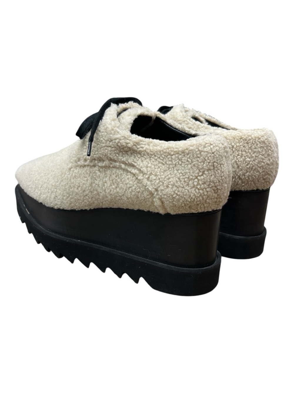 Stella McCartney Made In Italy Elyse Sherpa Platform  Black & Tan Derbys Shoes 8